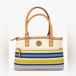 Giani Bernini Multicolor Striped Tote Bag NWOT Faux Leather Handles, Zip Closure